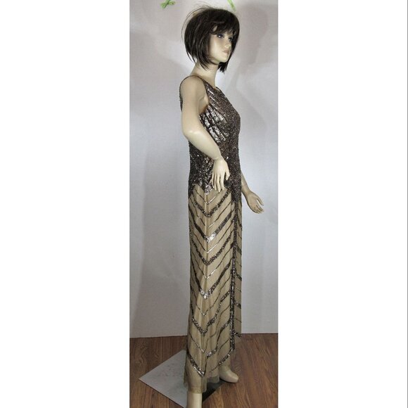 Adrianna Papell Linear Beaded Gown, Antique Copper, Womens Size 2 - Picture 3 of 6